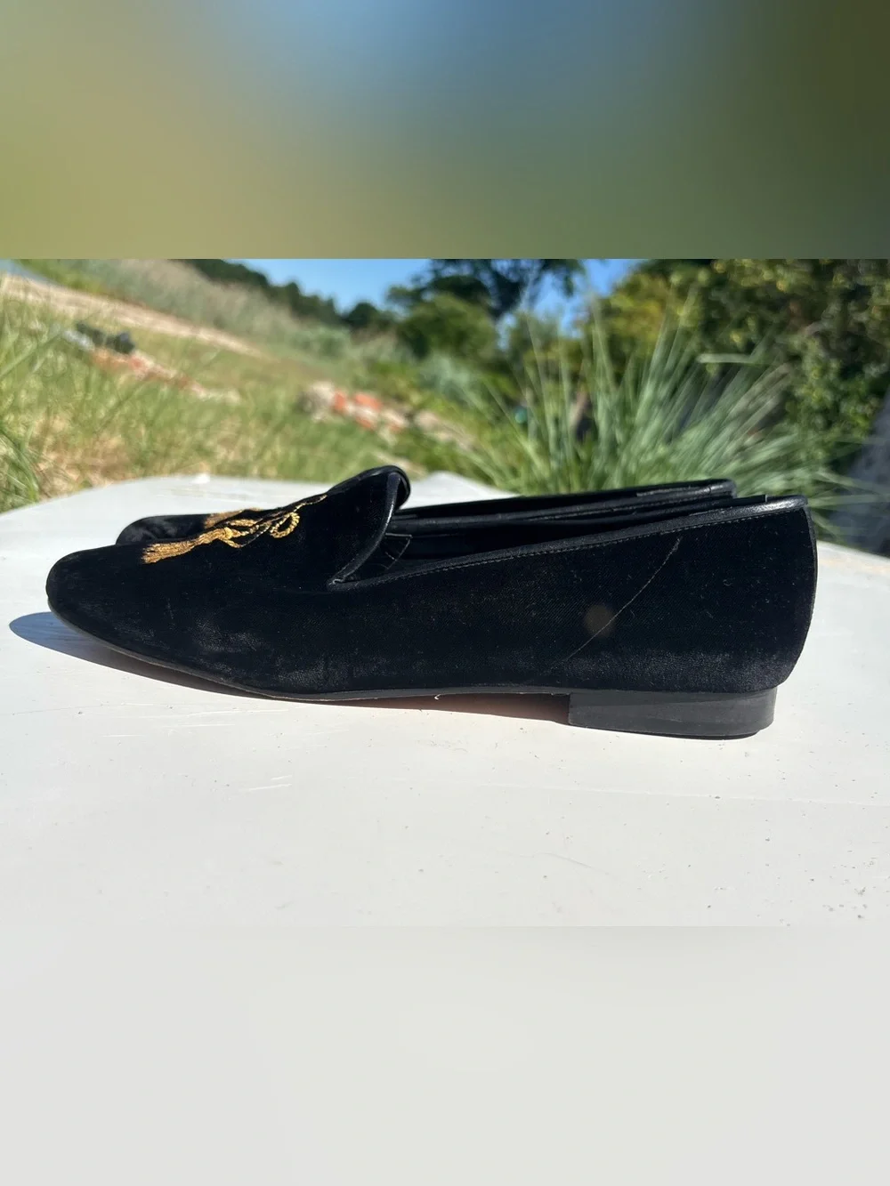Vintage - House of ZALO Women’s Black  with Gold Velvet Smoking Loafers, 10 - Picture 6 of 8